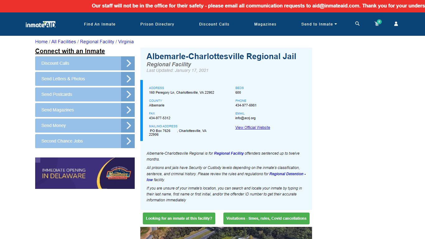 Albemarle-Charlottesville Regional Jail - Inmate Search ...