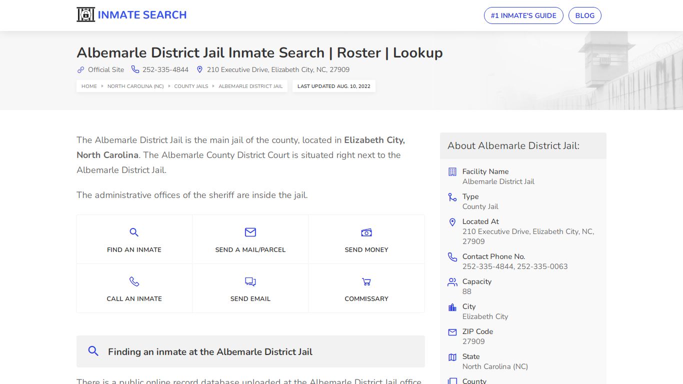 Albemarle District Jail Inmate Search | Roster | Lookup