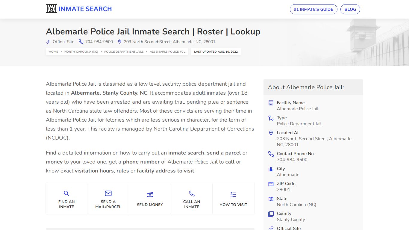 Albemarle Police Jail Inmate Search | Roster | Lookup