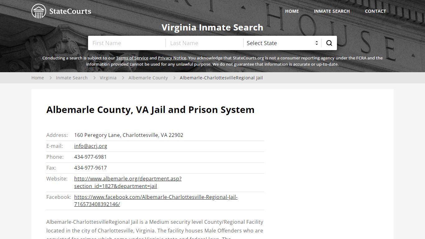 Albemarle-CharlottesvilleRegional Jail Inmate Records ...